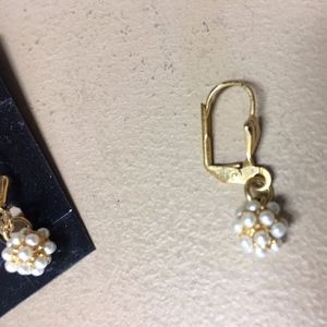 Pearl Cluster Gold Drop Earrings